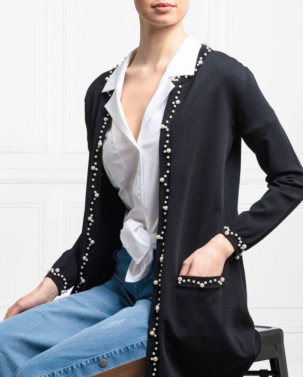 Cardigan Prima orné de perles - Black