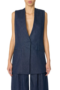 RAW INDIGO COLLARLESS VEST