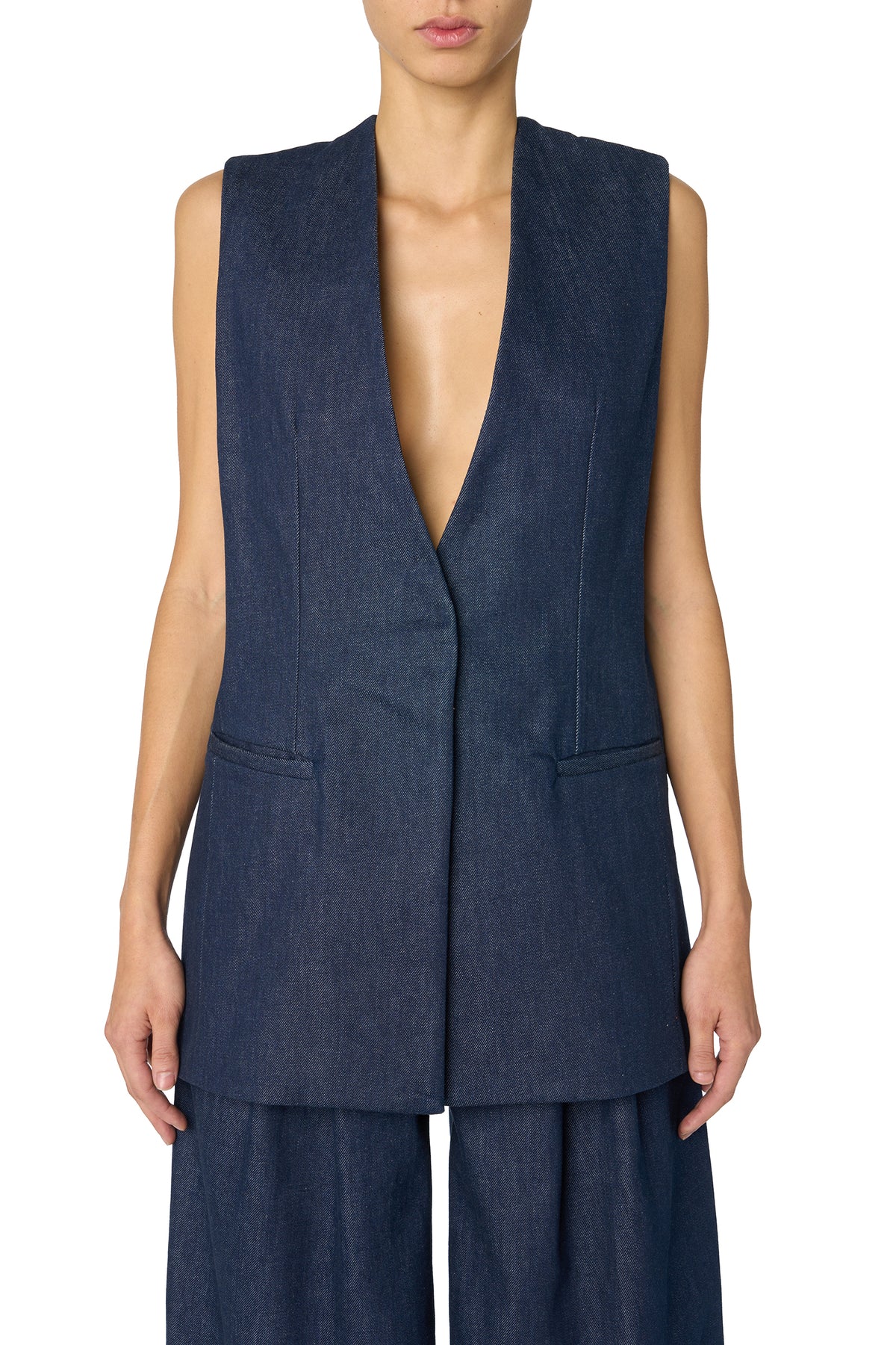 RAW INDIGO COLLARLESS VEST