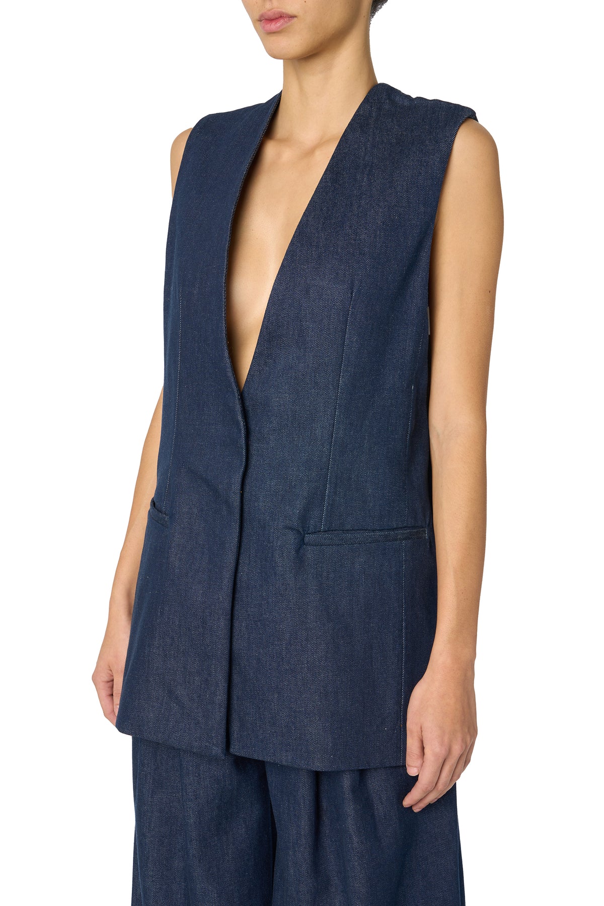 RAW INDIGO COLLARLESS VEST