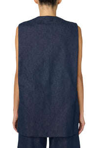RAW INDIGO COLLARLESS VEST