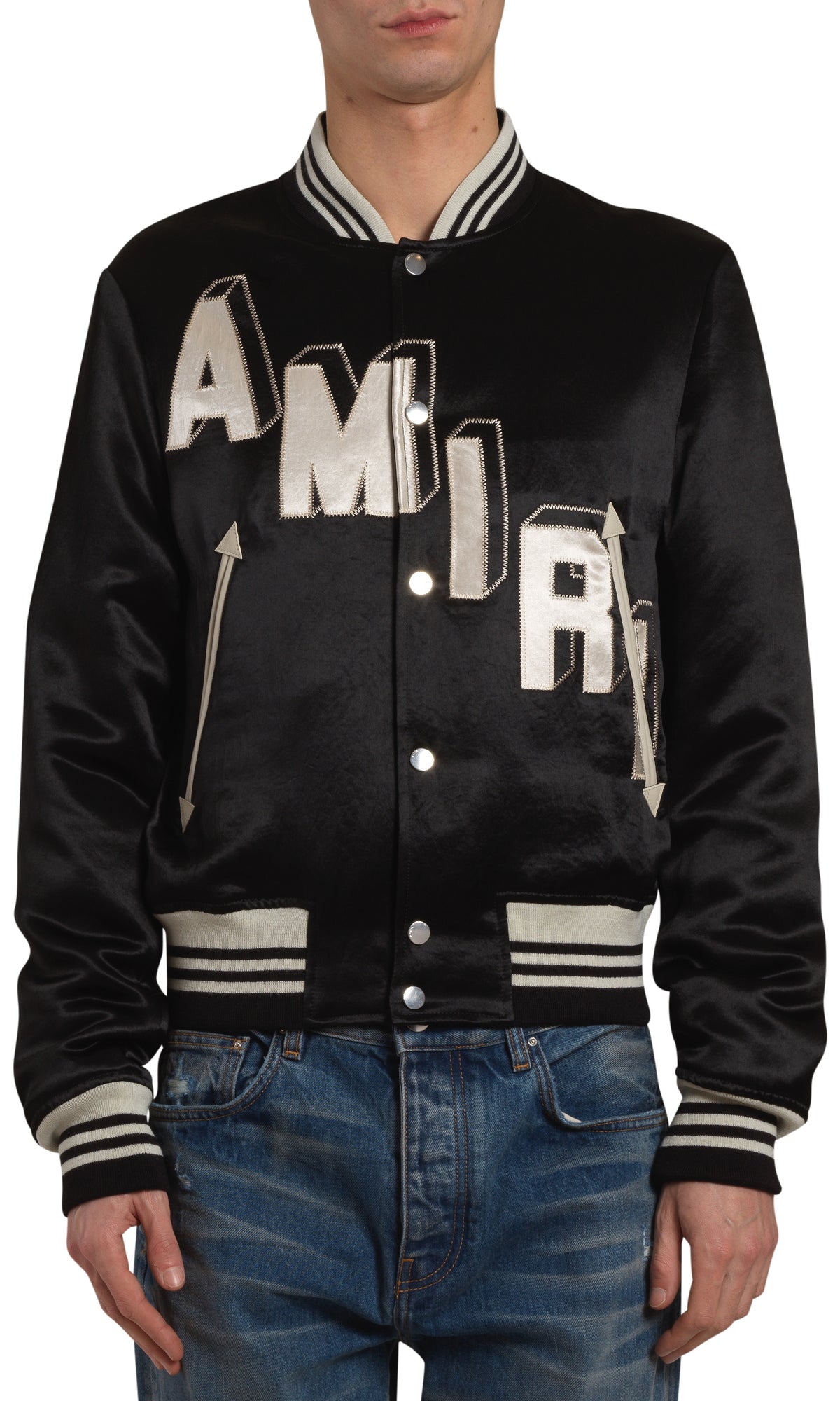 SATIN CROPPED VARSITY JACKET