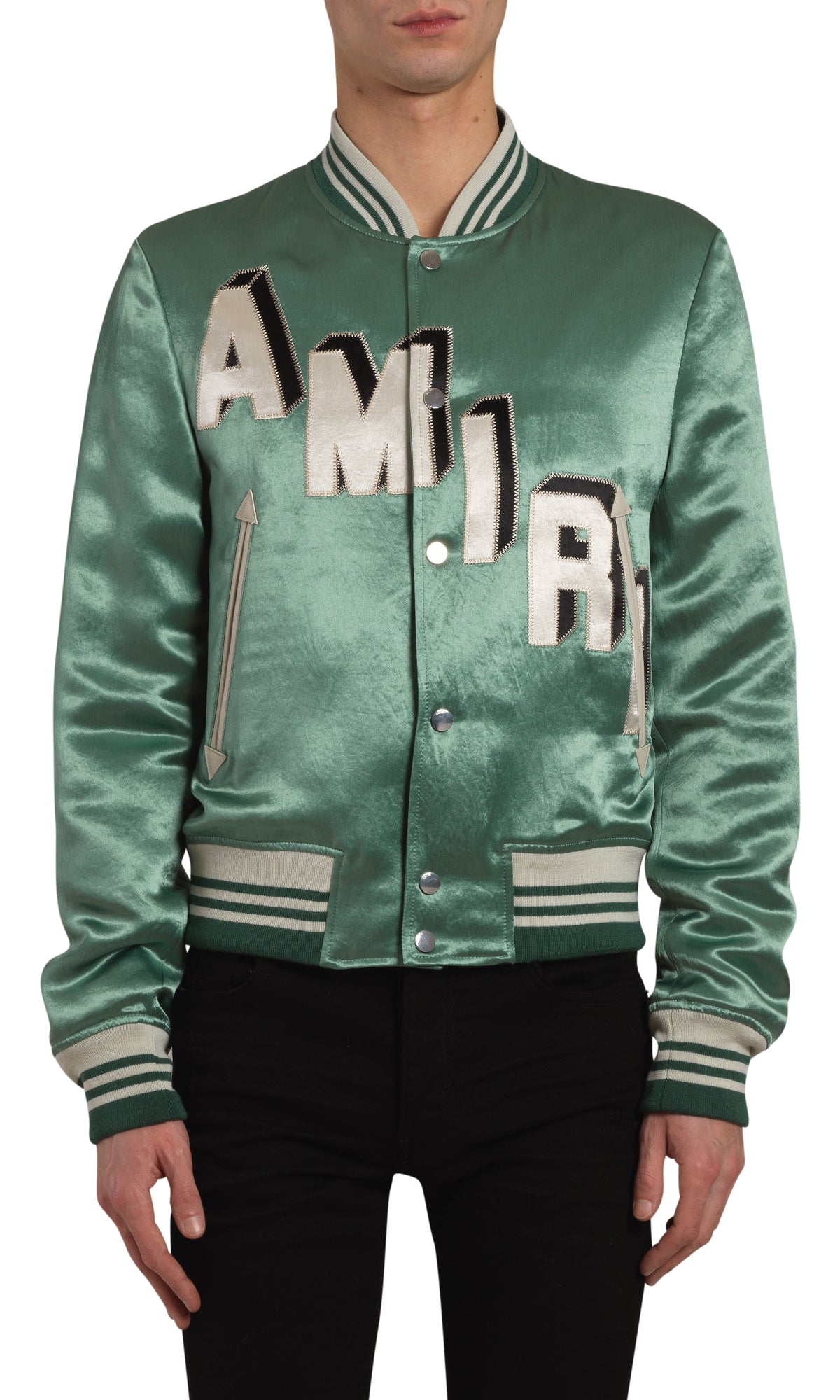 SATIN CROPPED VARSITY JACKET