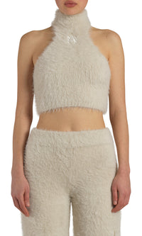 FURRY MOCK NECK HALTER TOP