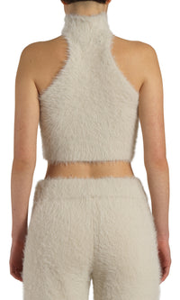 FURRY MOCK NECK HALTER TOP