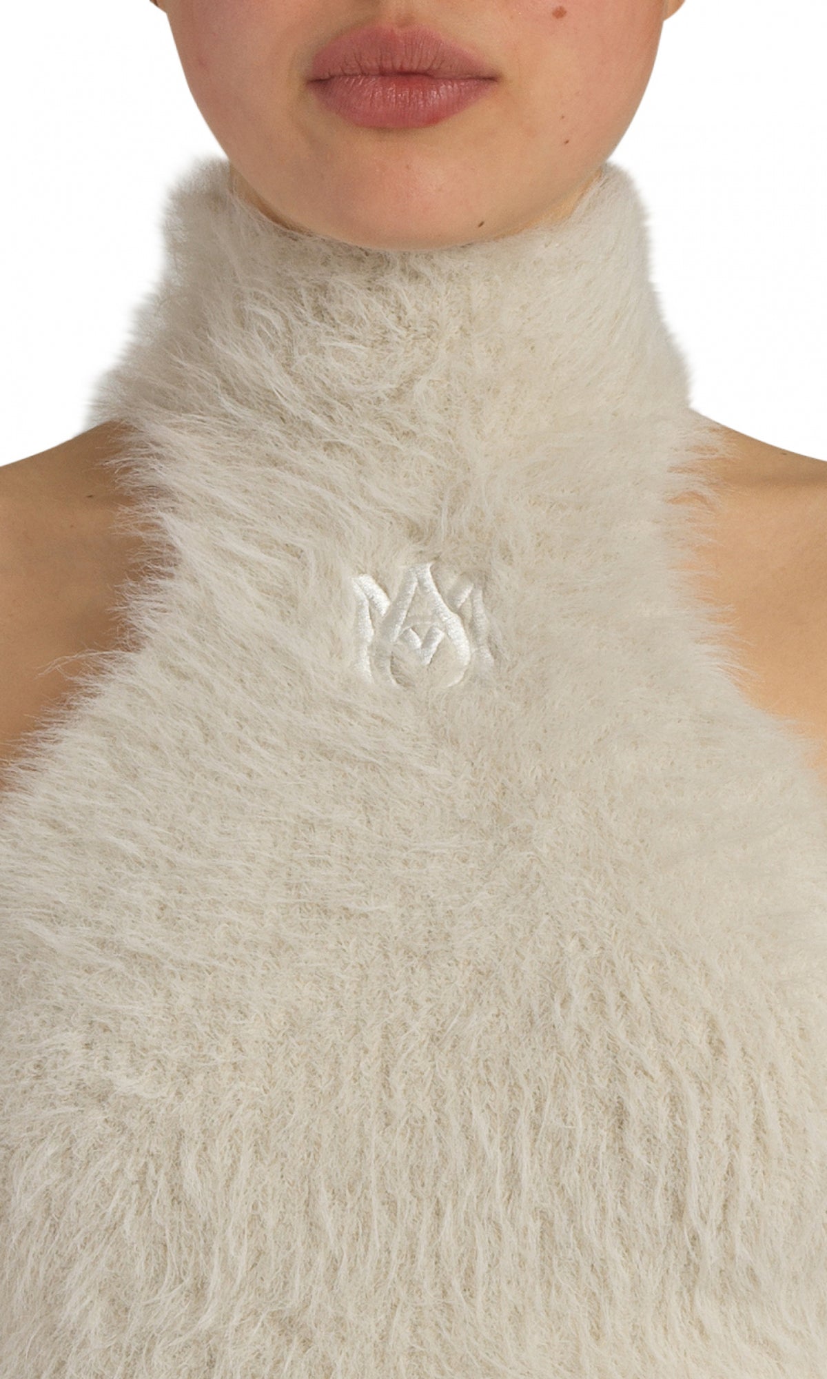 FURRY MOCK NECK HALTER TOP
