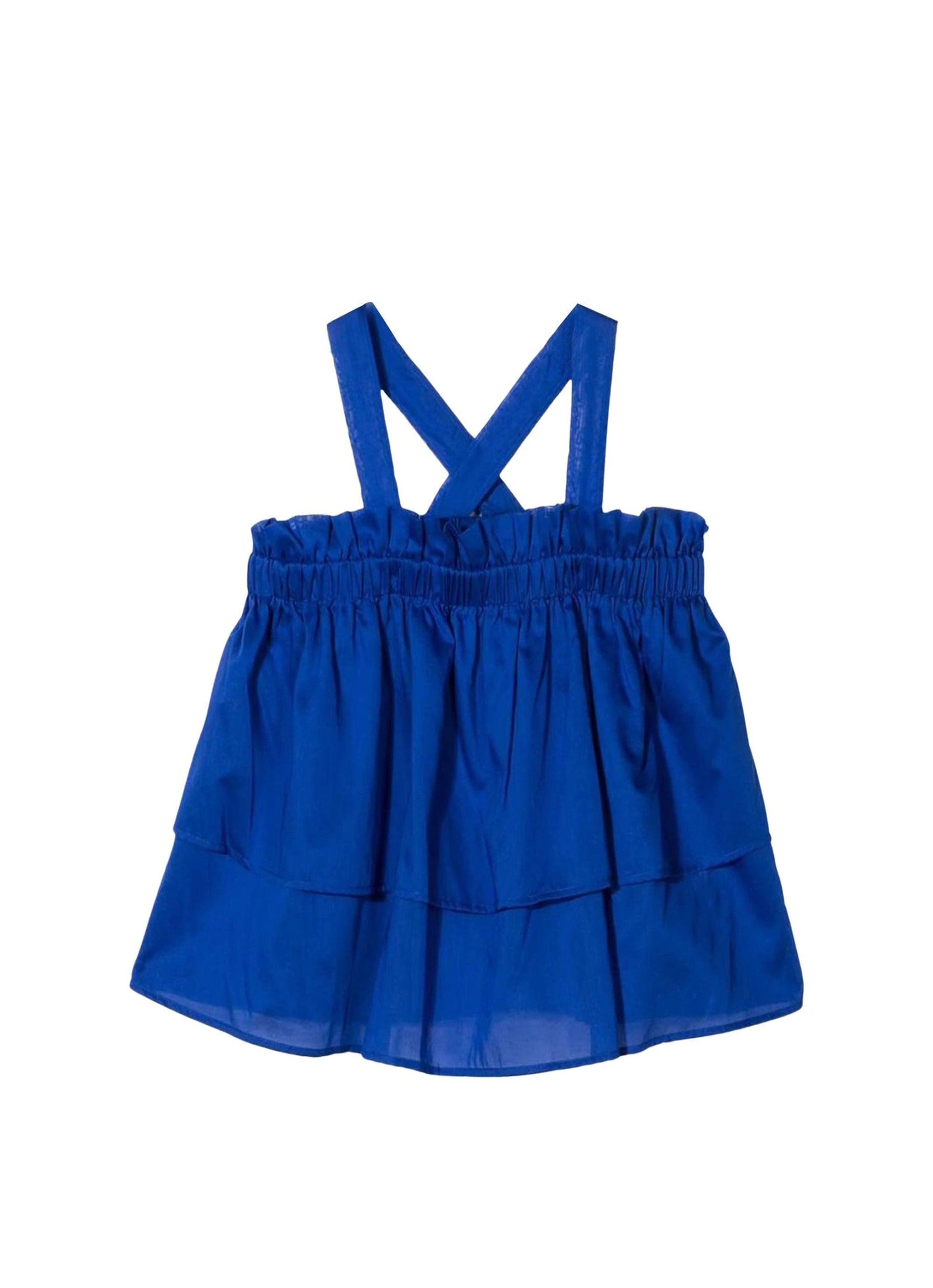 top smanicato con balza e arricciatura