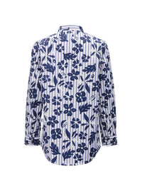 camicia a righe con fantasia floreale