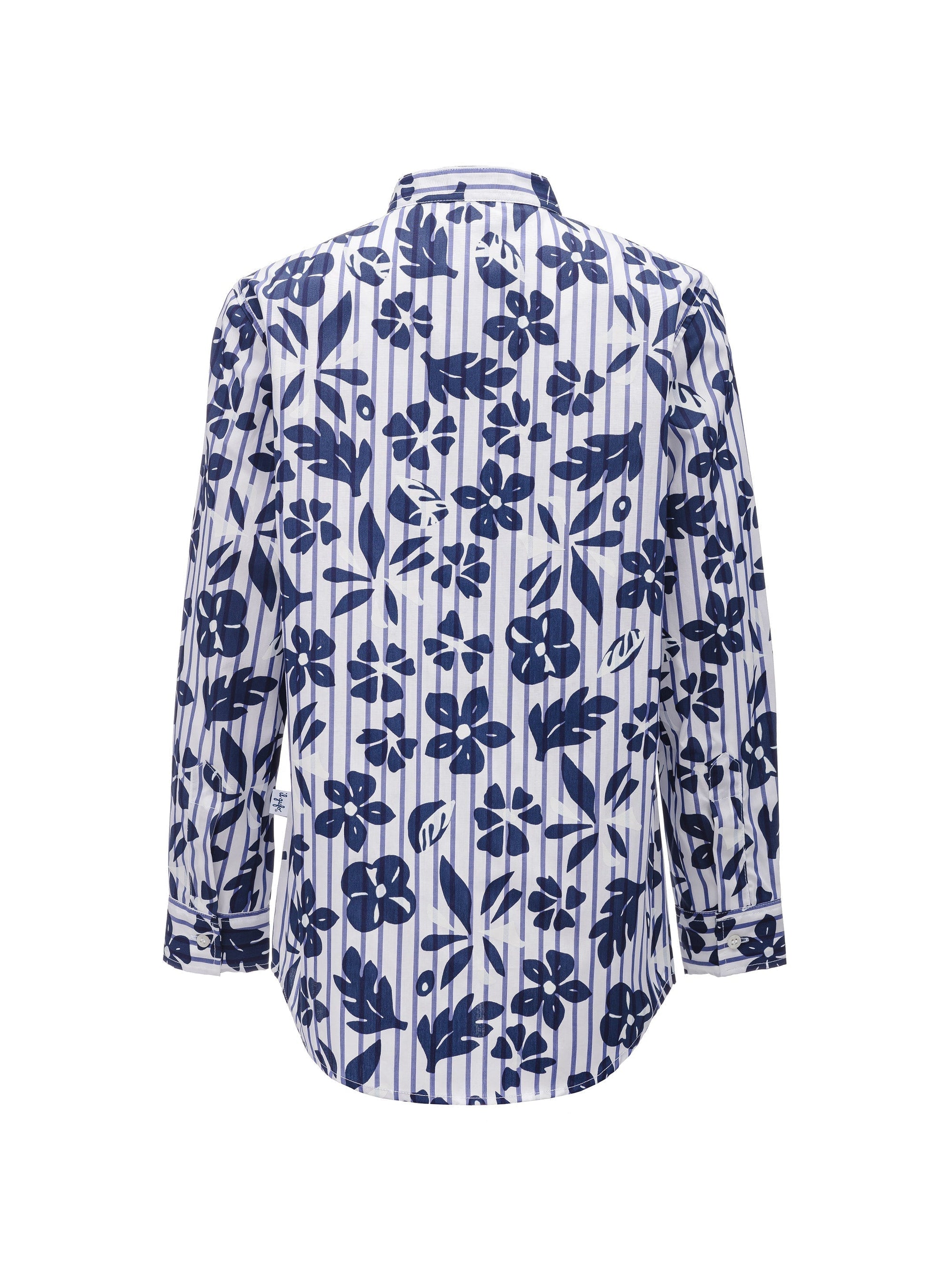 camicia a righe con fantasia floreale