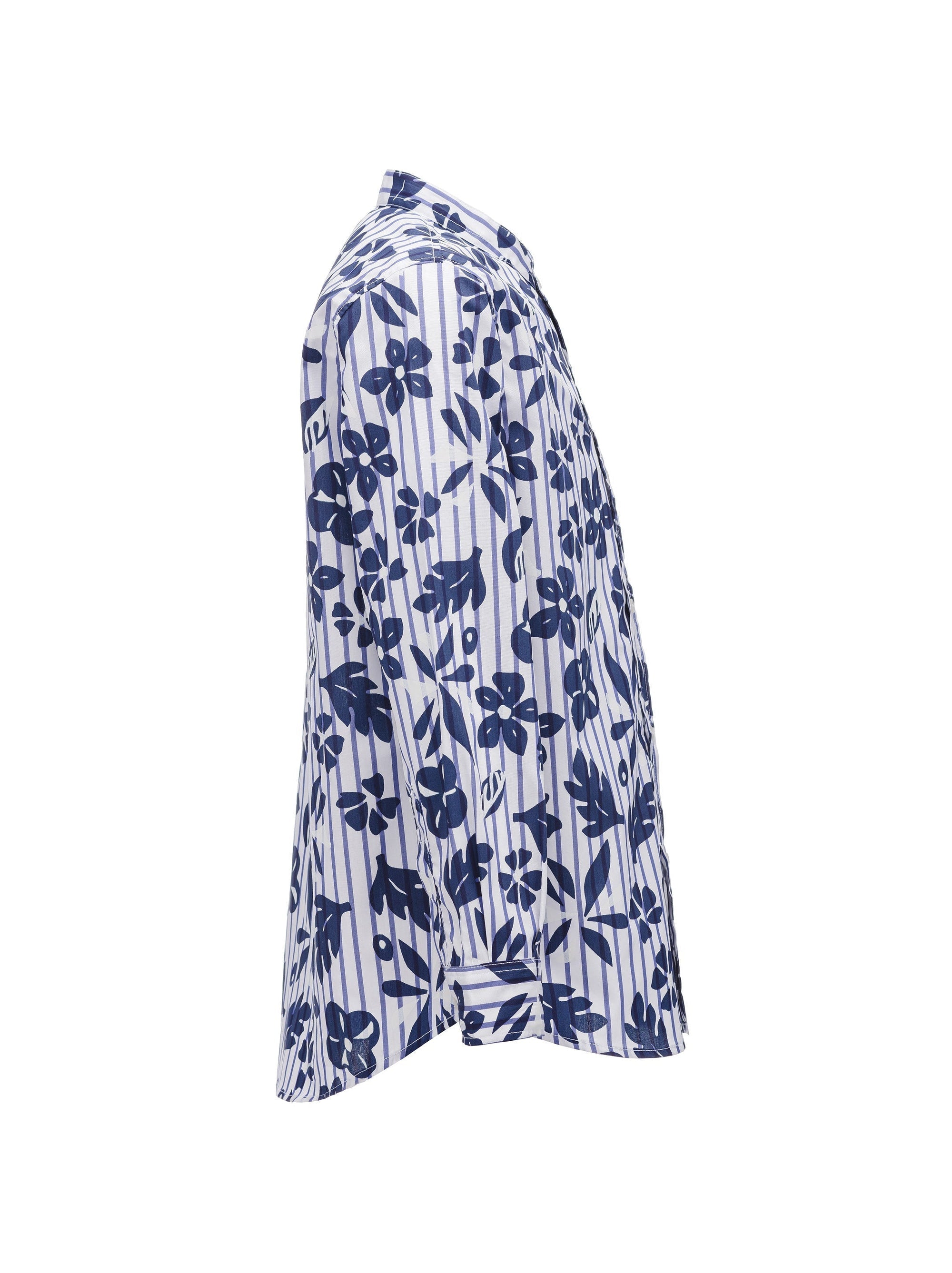 camicia a righe con fantasia floreale