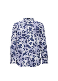 camicia a righe con fantasia floreale