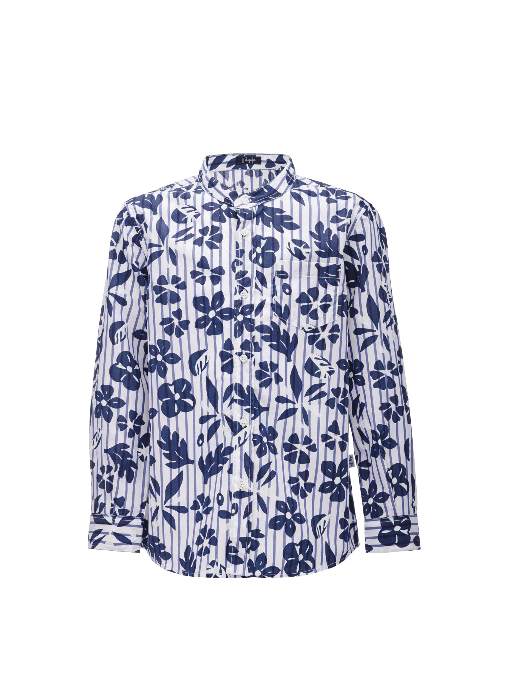 camicia a righe con fantasia floreale