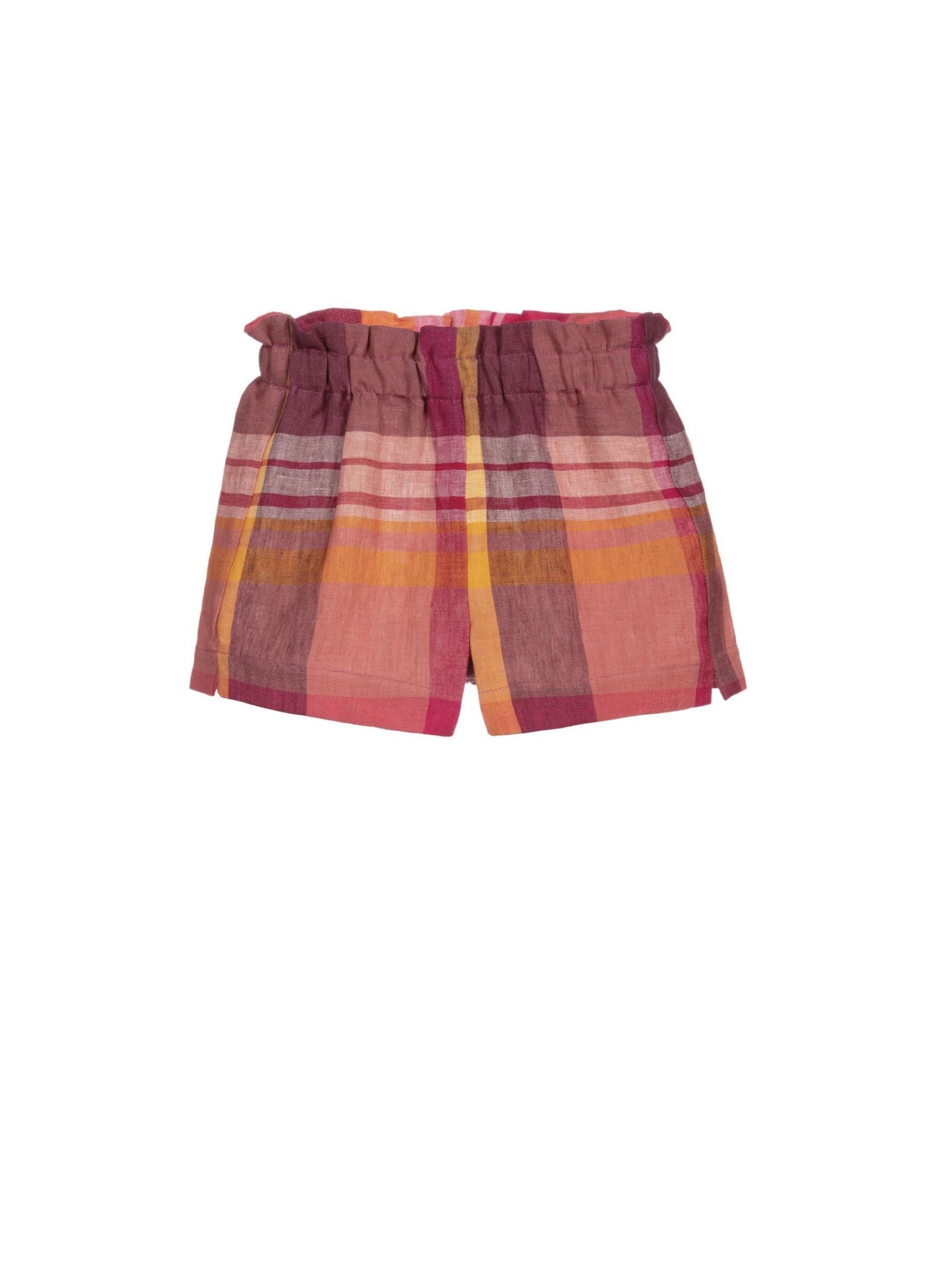 Checkered linen Bermuda shorts - Pitaya