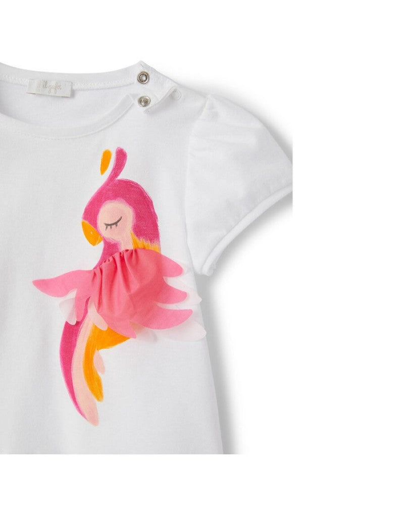 Short-sleeved parrot print T-shirt - Bianco & Pitaya