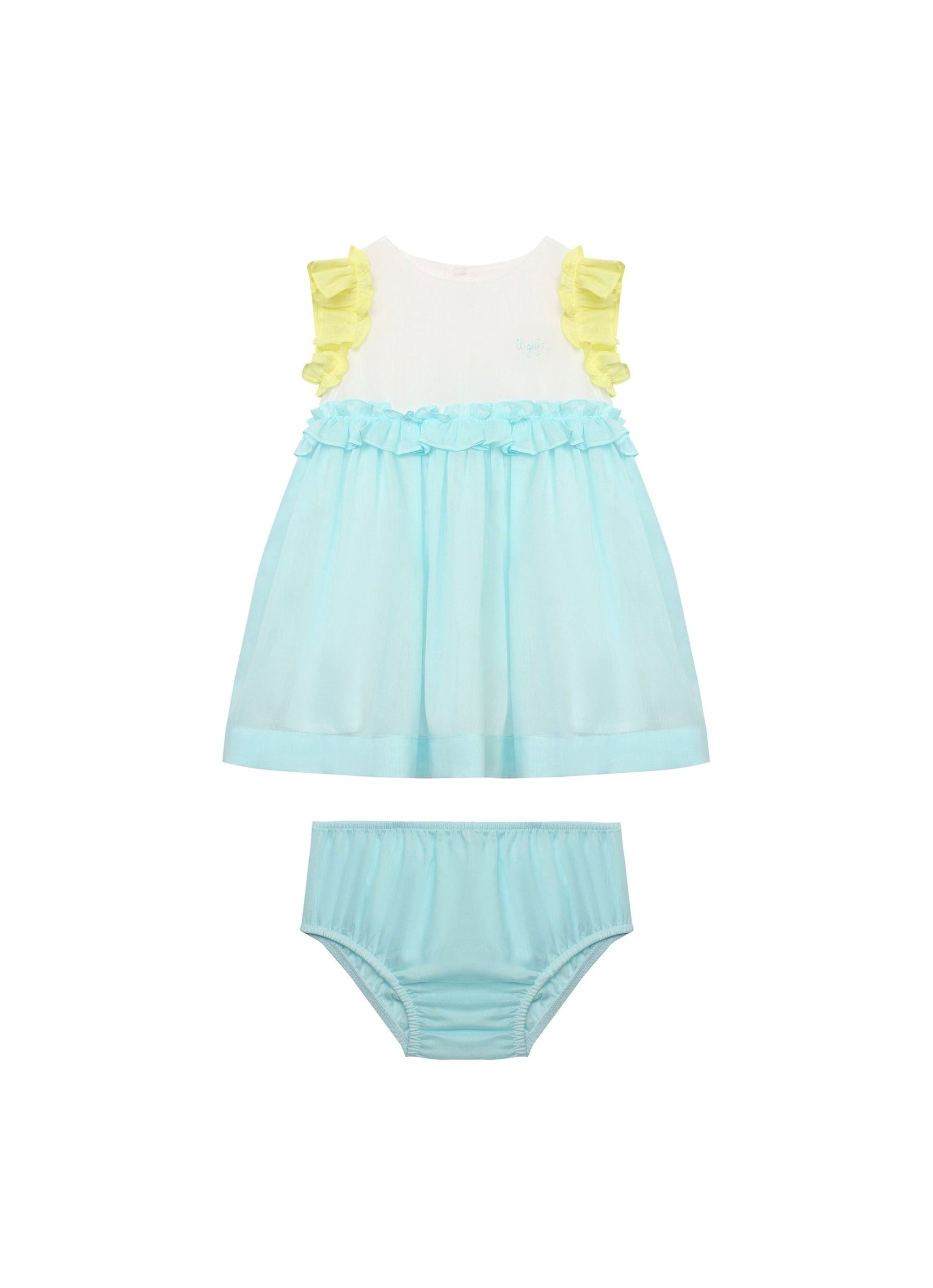 Two-tone ruffled set - Bianco & Oceano