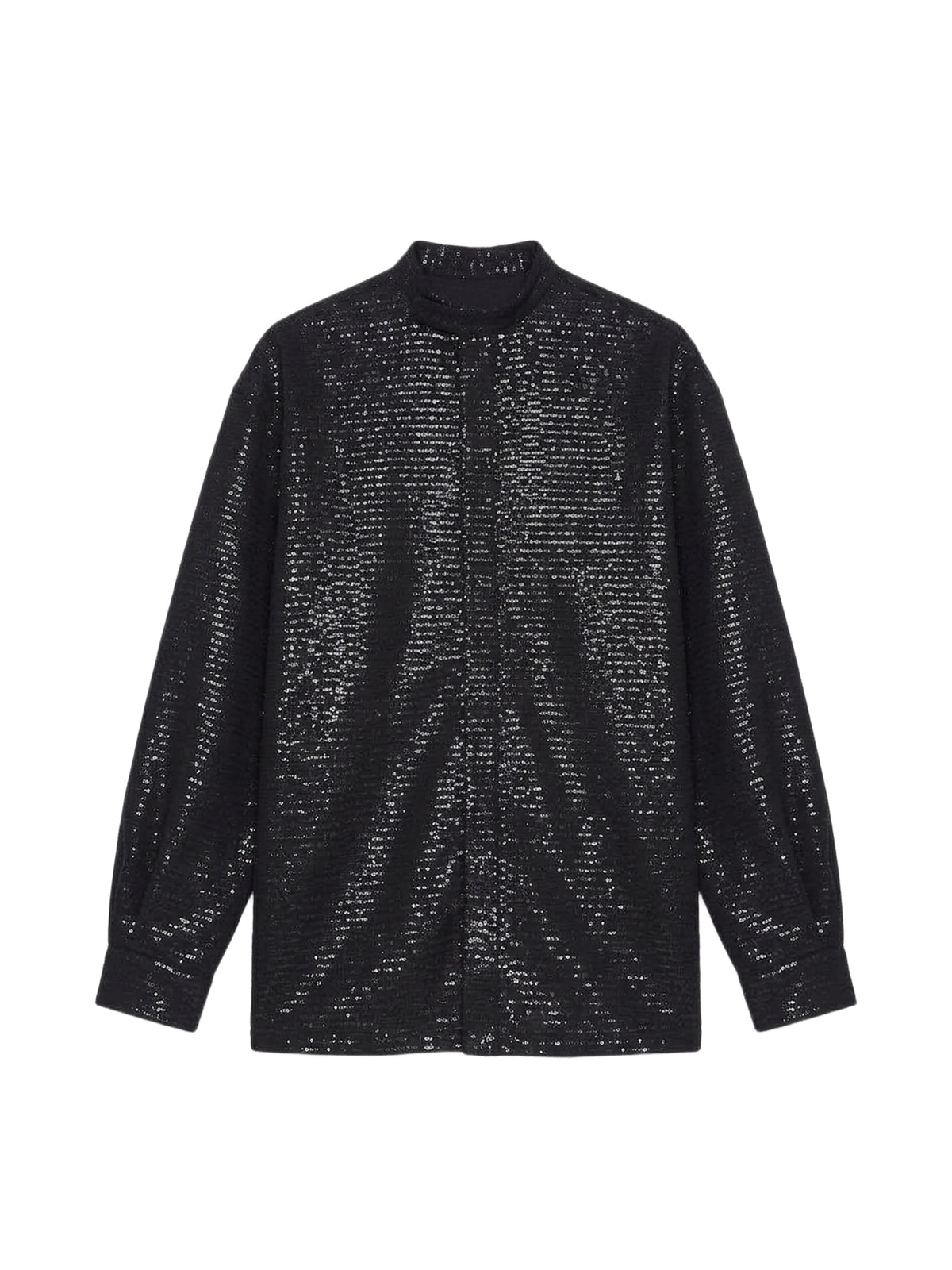 O/S TAB COLLAR COVERED SEQUIN SHIRT