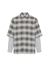 DOUBLE SLEEVE SHADOW PLAID SHIRT