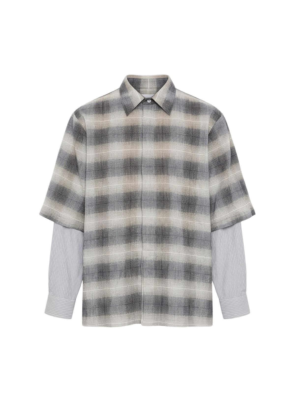 DOUBLE SLEEVE SHADOW PLAID SHIRT