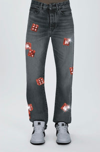 EMBELLISHED DICE STRAIGHT JEAN