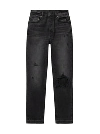Crop Straight Lthr Denim Pants