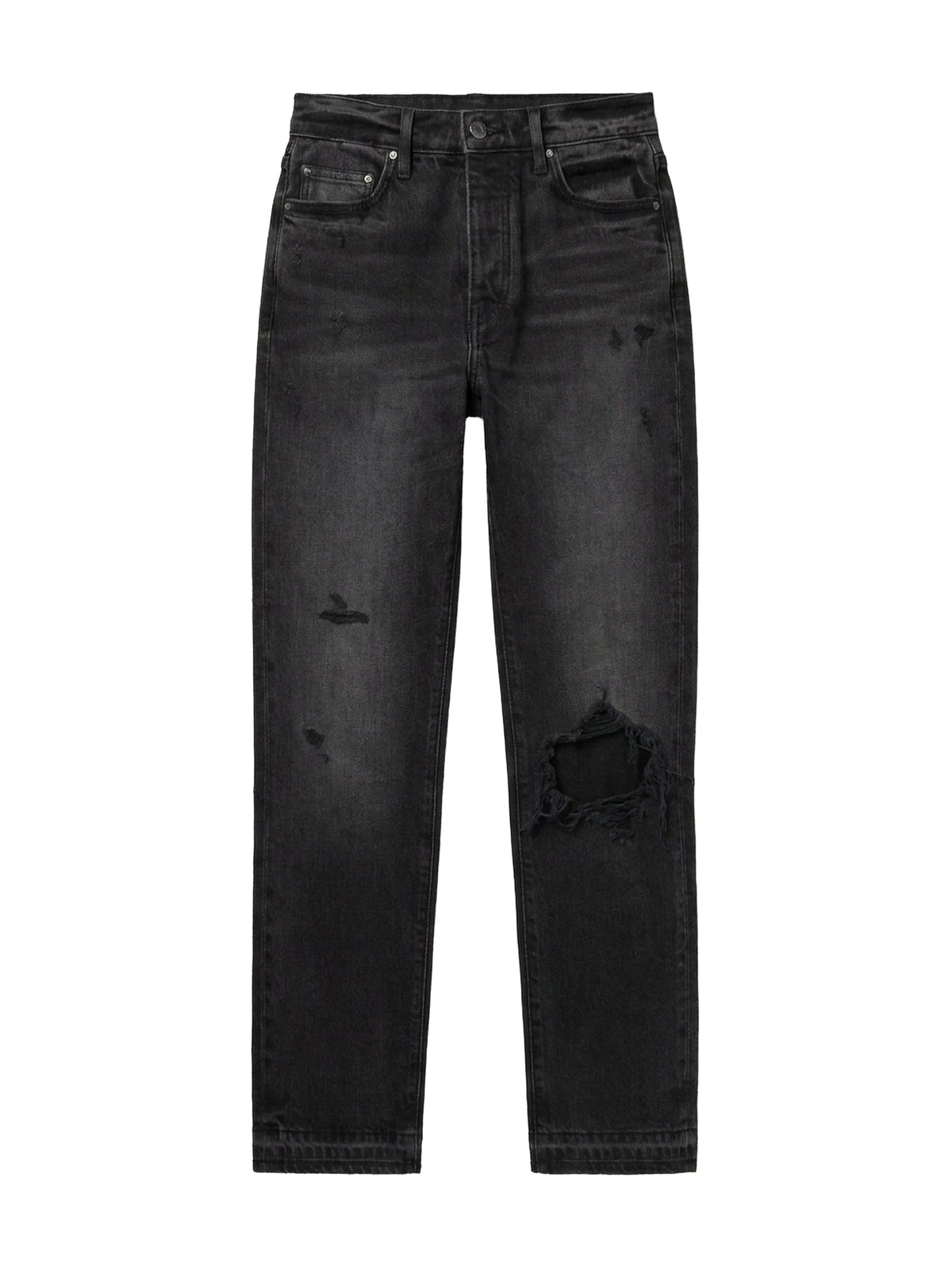 Crop Straight Lthr Denim Pants