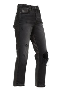 Crop Straight Lthr Denim Pants