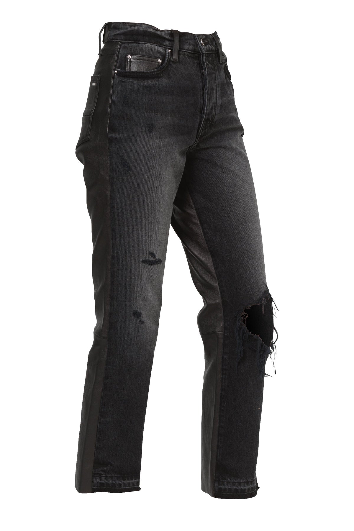 Crop Straight Lthr Denim Pants