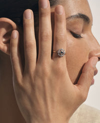 Bague en or jaune et argent sertie de diamant - Grenat & Diamant
