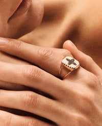 Yellow gold and silver ring set with diamonds - Noir Diamant