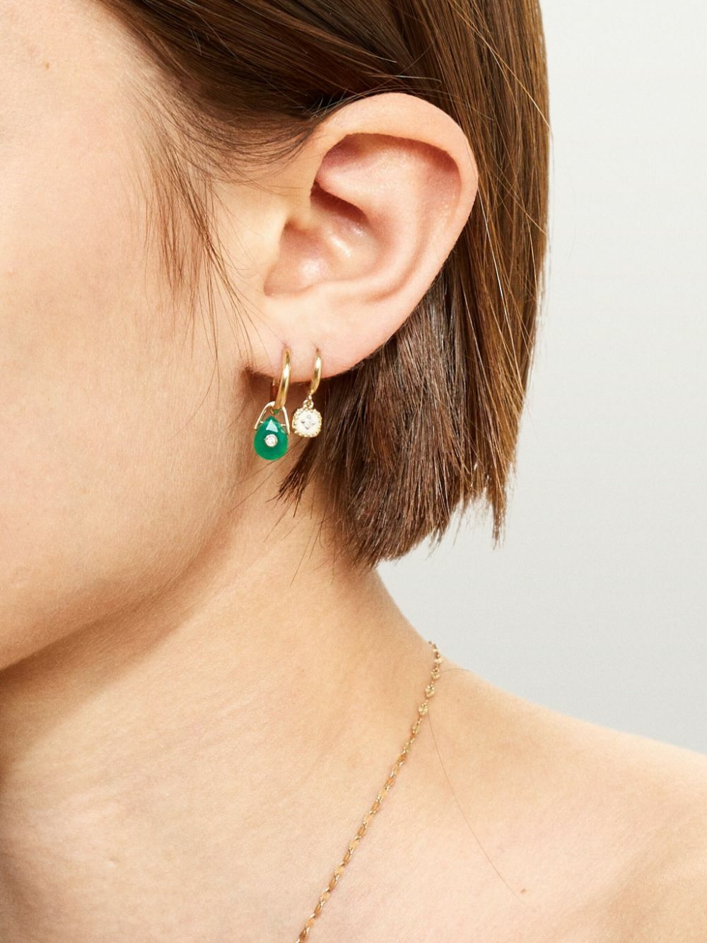 Mono boucle d'oreille Orso en or jaune sertie de diamant - Green Onyx