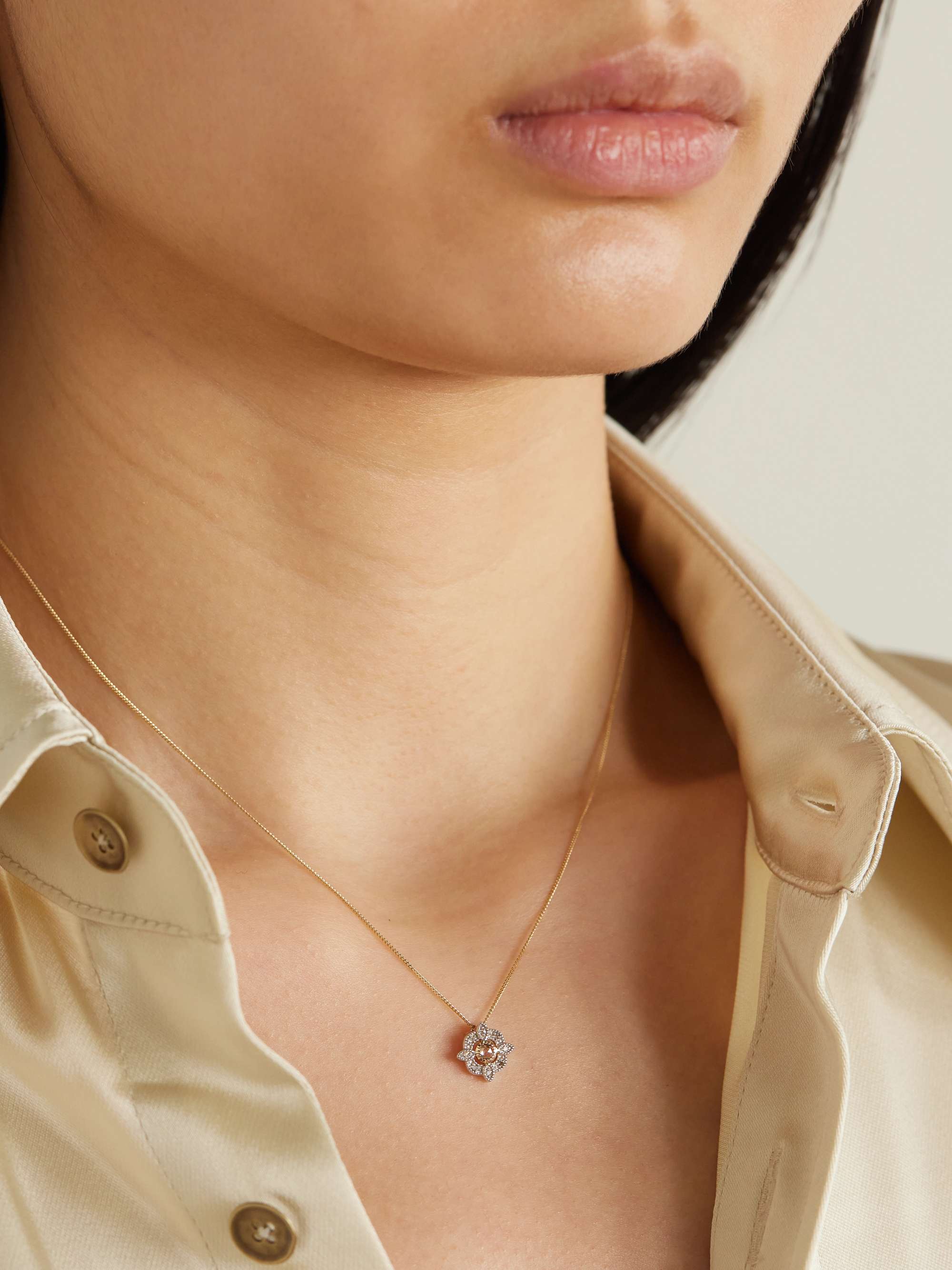 Collier en or jaune et argent sertie de diamant - Diamant & Grenat