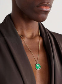Yellow gold and silver necklace - Tsavorite & Resin