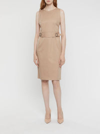Sleeveless belted cotton dress - Beige