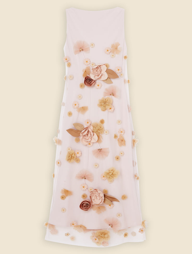 Pink / FLORAL EMBROIDERY MIDI DRESS