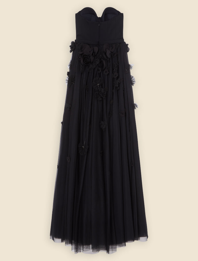 Black / FLORAL EMBROIDERY CORSET DRESS