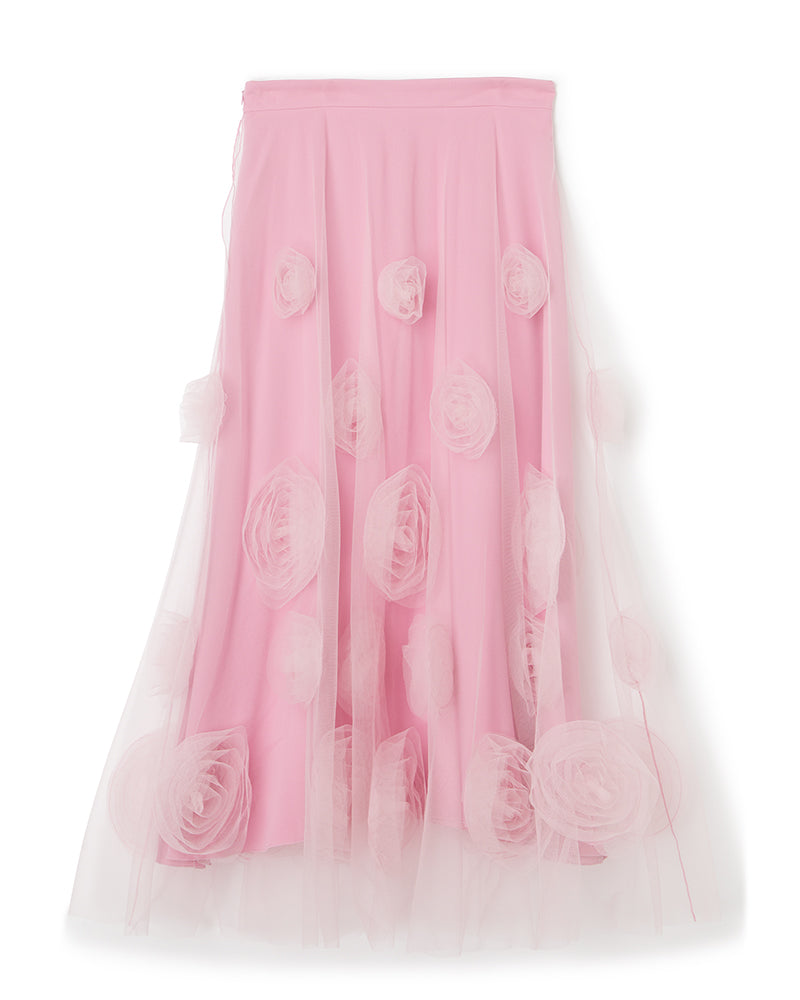 Pink / ROSE APPLIQUE MIDI SKIRT
