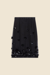 Black / EMBROIDERY MIDI SKIRT