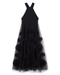 Black / ROSE APPLIQUE MAXI DRESS