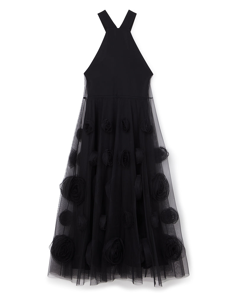 Black / ROSE APPLIQUE MAXI DRESS