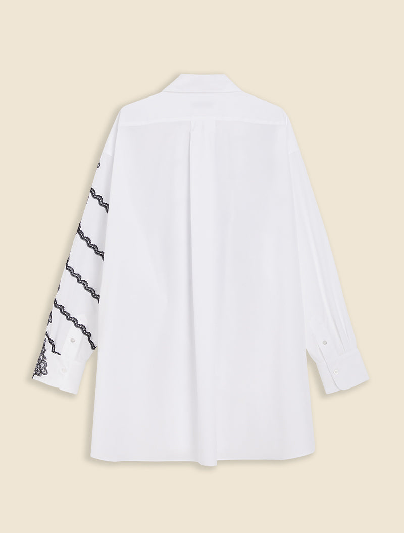 White / LACE APPLIQUE SHIRT DRESS