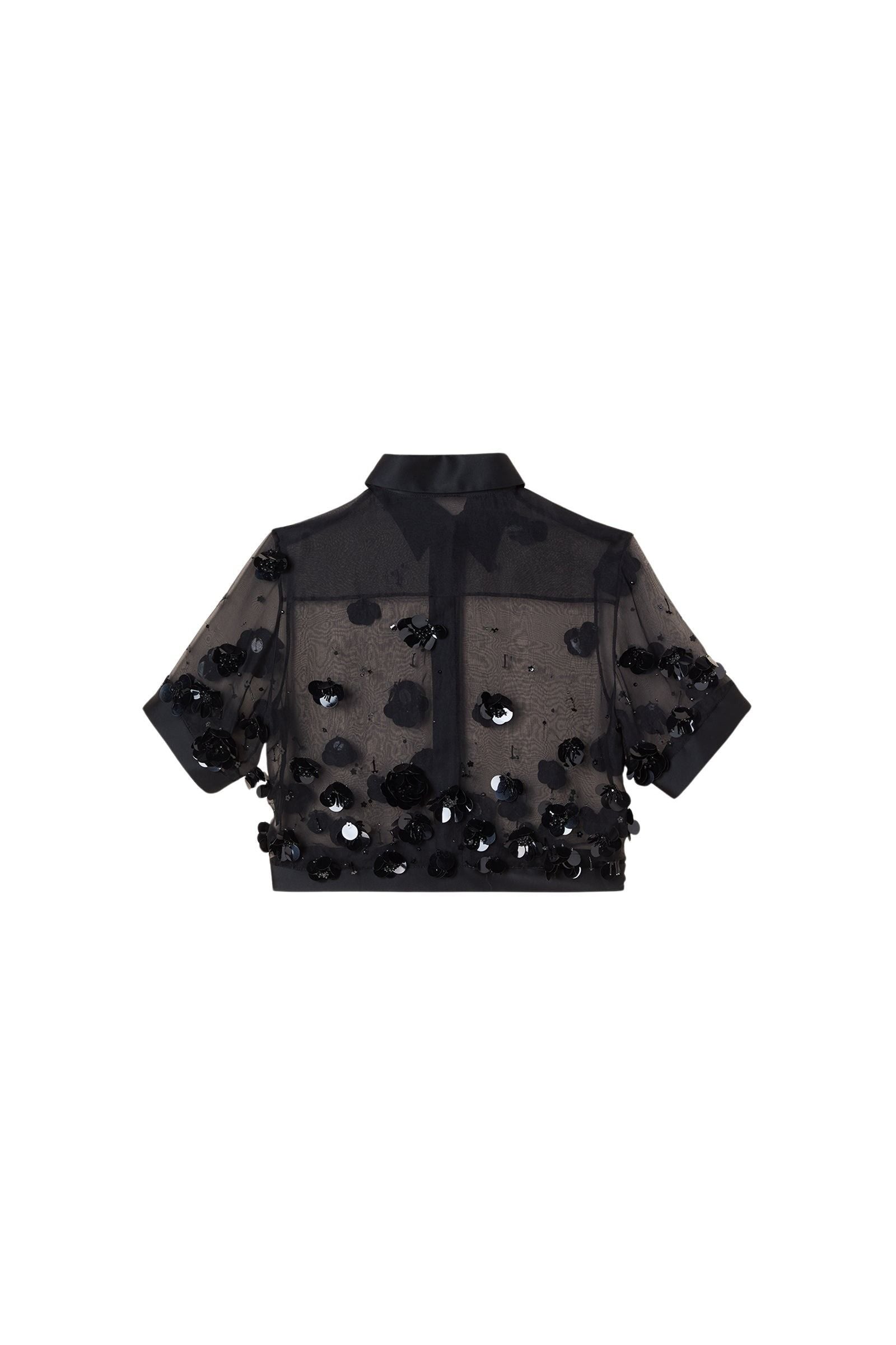 Black / EMBROIDERED CROPPED SHIRT