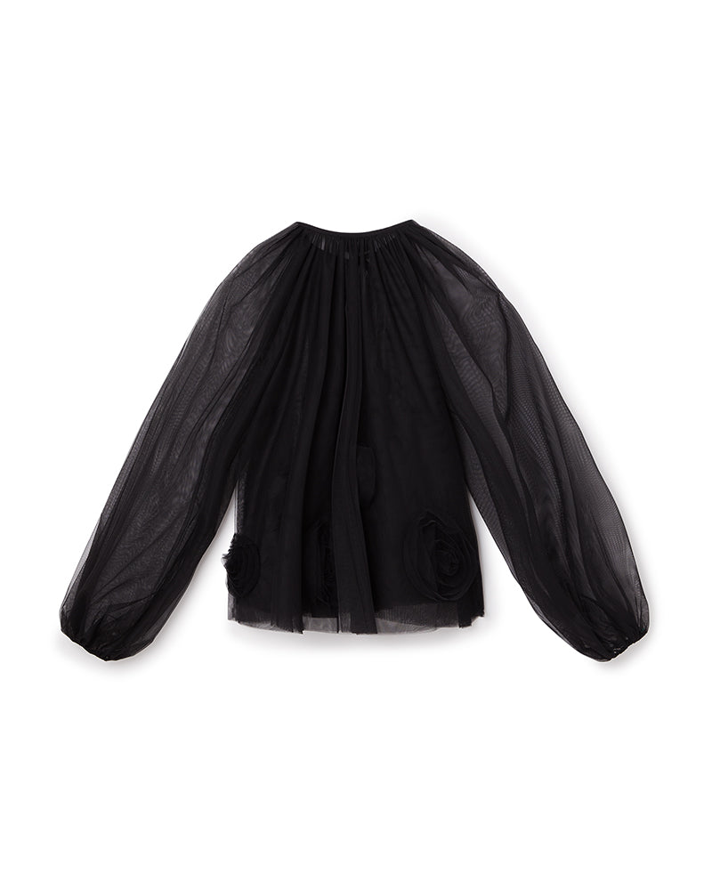 Black / ROSE APPLIQUE BLOUSE