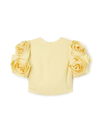 Yellow / ROSE APPLIQUE CROPPED TOP