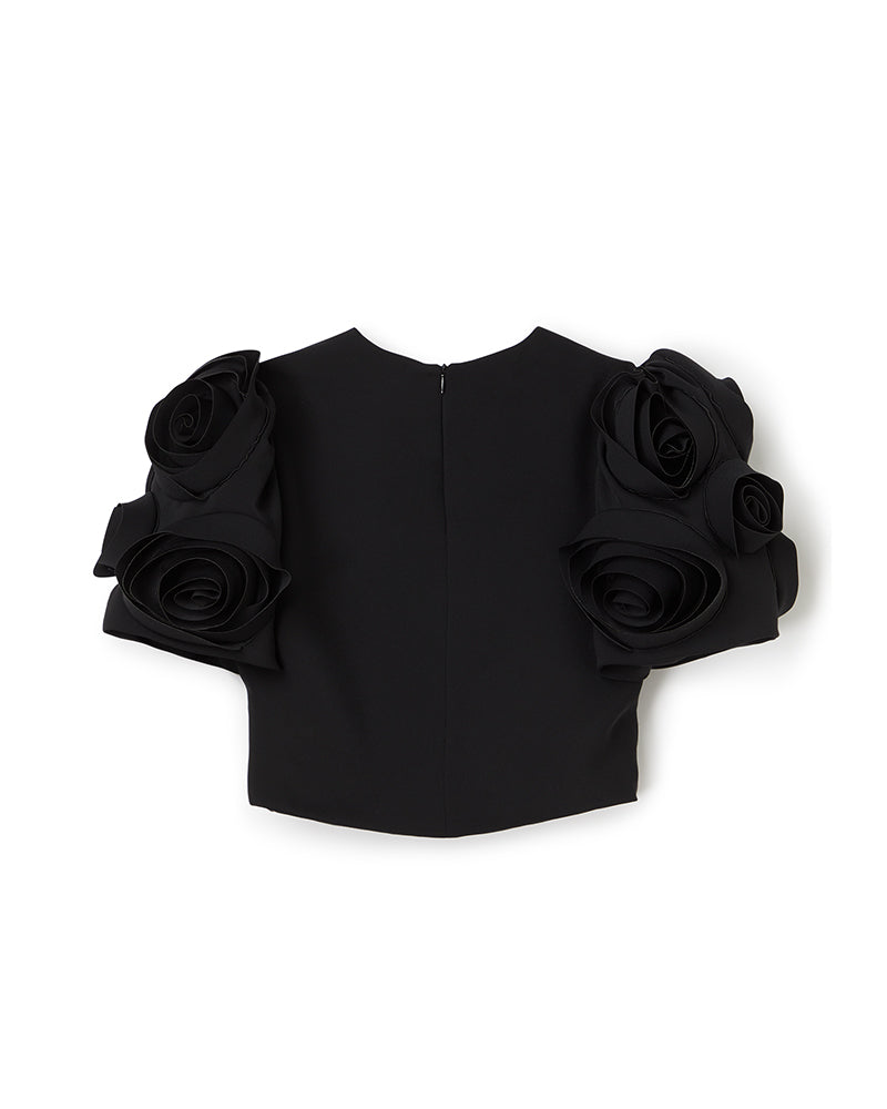 Black / ROSE APPLIQUE CROPPED TOP
