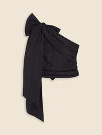 Black / ONE-SHOULDER DRAPE BOW SHIRT
