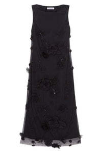 Black / FLORAL EMBROIDERY MIDI DRESS