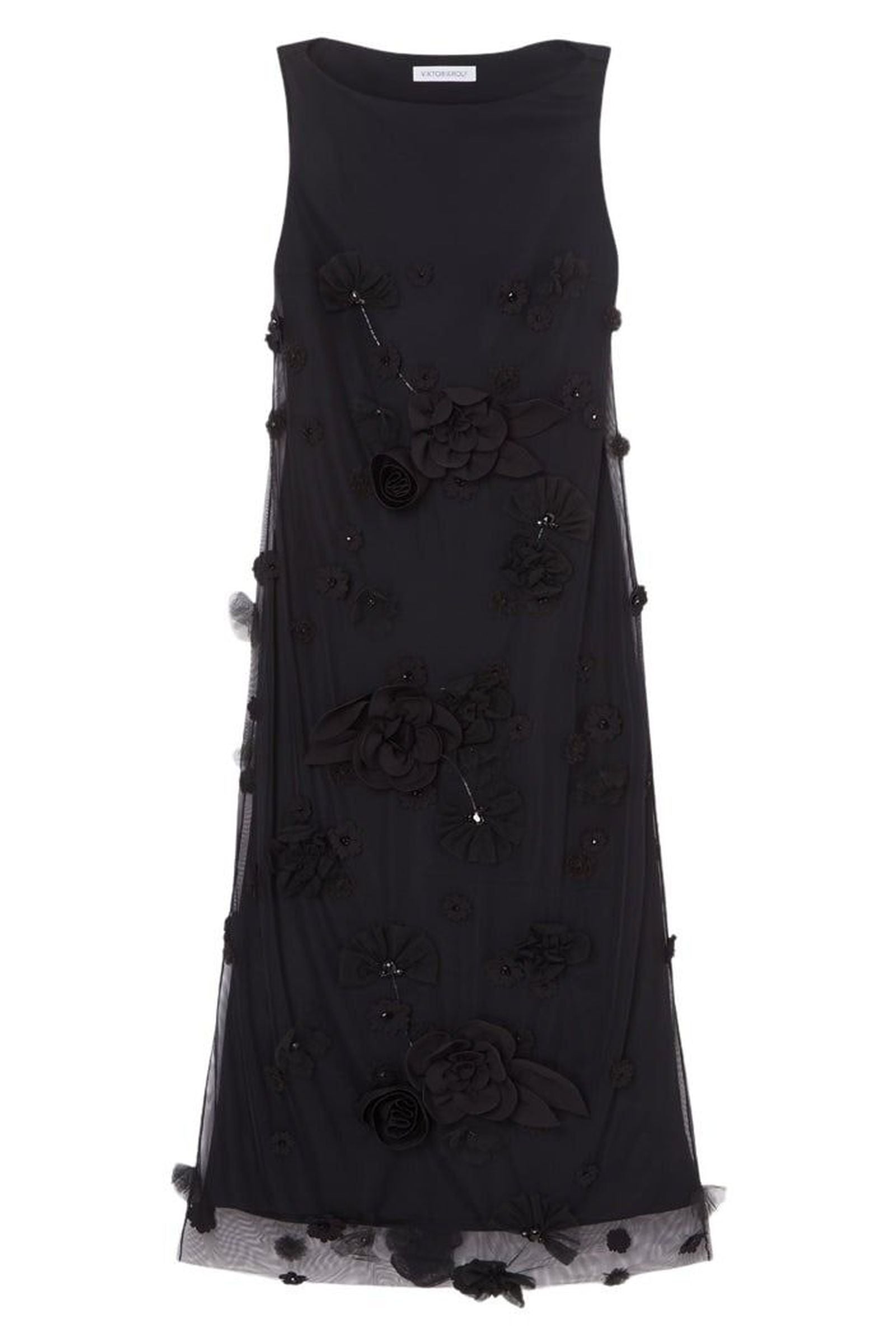 Black / FLORAL EMBROIDERY MIDI DRESS