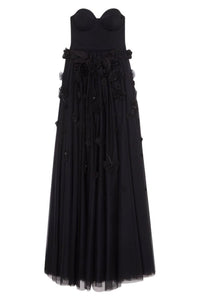 Black / FLORAL EMBROIDERY CORSET DRESS