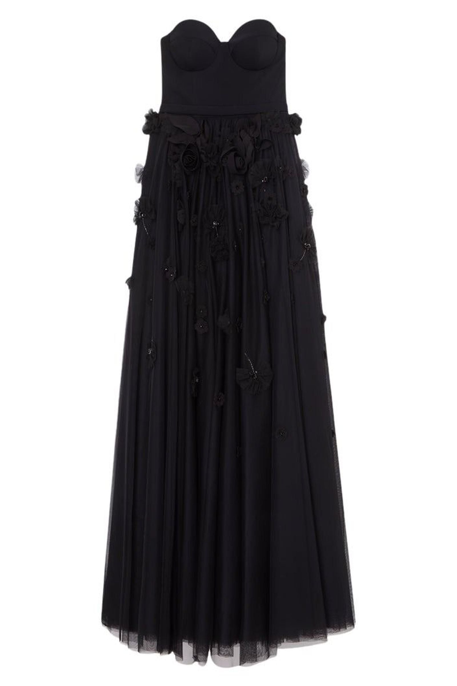 Black / FLORAL EMBROIDERY CORSET DRESS
