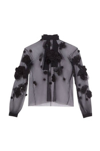 Black / FLORAL LONG SLEEVE TOP